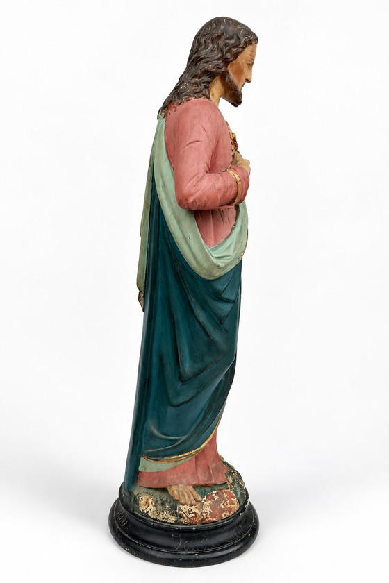 Große antike französische Herz-Jesu-Statue von Puccini, 62 cm, um 1900 – Bildhauerei, Other (photo 6 of 10)