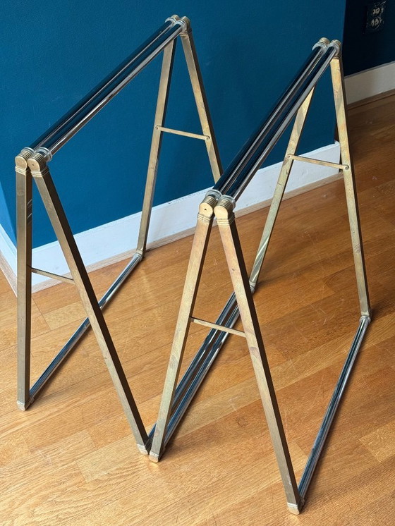 Image 1 of Table à tréteaux en laiton Peter Ghyczy