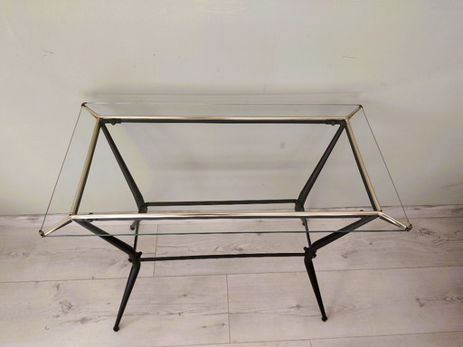 Antique side table in glass and metal