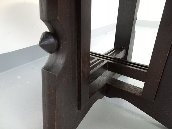 Image 1 of Table basse ronde modulable en table à manger “monte et baisse” vintage Guillerme et Chambron en chêne massif et céramique