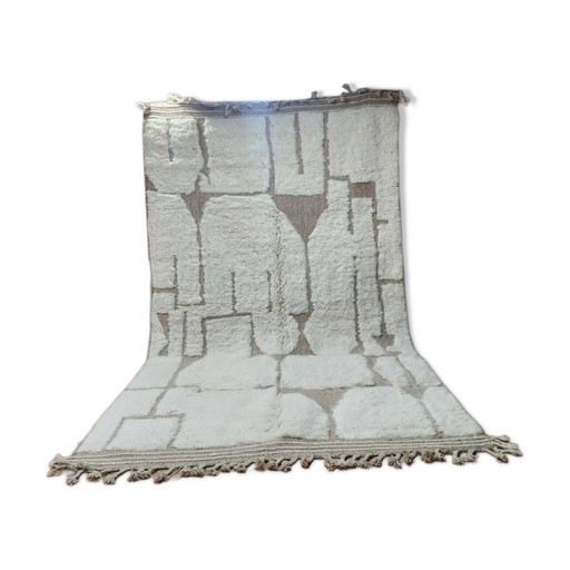 Autentico tappeto Beniouarain 3x2 m minimalista marocchino berbero in ecru.