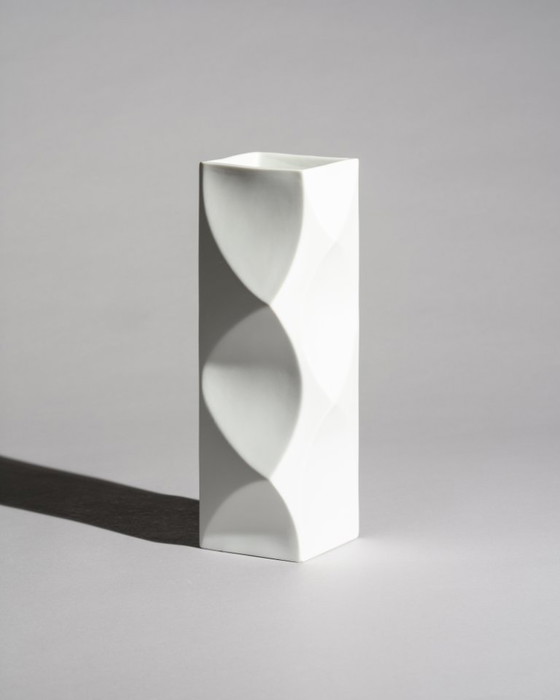Image 1 of Heinrich Fuchs Lorenz Hutschenreuther “ARCHAIS” Bisque Porcelain Vase Duo Op-Art