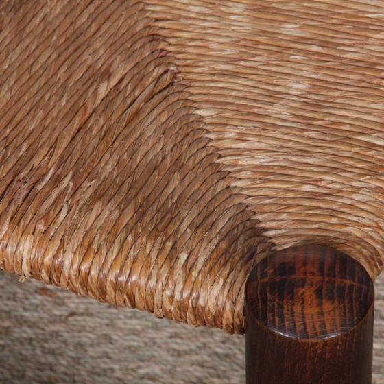 Image 1 of Set of 4 solid wood straw-seated chairs, French craftsmanship, 1950