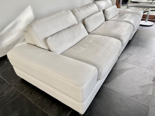 Roche Bobois – Dreisitzer-Sofa aus weißem Leder mit abnehmbaren Kopfstützen