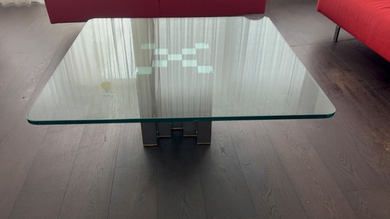 Vintage Design Coffee Table 110x110cm - Geometric Base – Glass (photo 3 of 5)