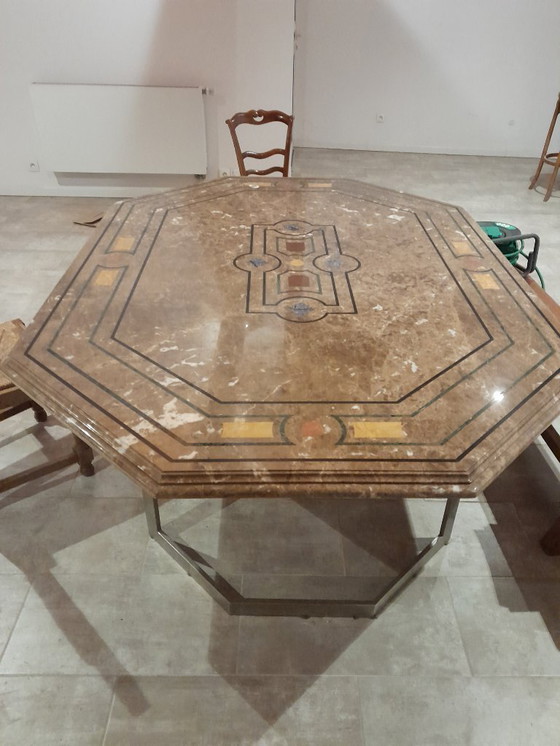 Image 1 of Gran mesa octogonal de mármol con marquetería – 200 × 150 cm