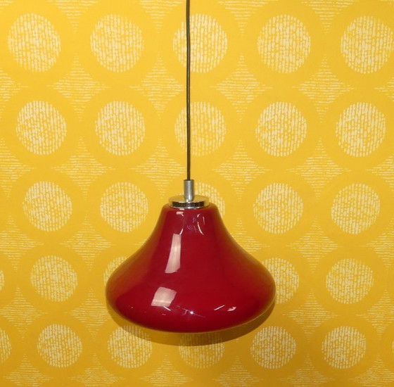 Image 1 of Ceiling lamp vintage space age 70s dark red flashed glass lamp