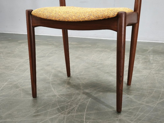 Set of 4 Danish Modern Teak Dining Chairs, Newly Upholstered, 1960s, Wood, Textile, Brown, Mid Century Modern (photo 5 of 13)