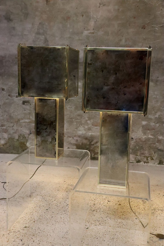 Image 1 of 2x Grote Brutalistische Italiaanse Tafellampen