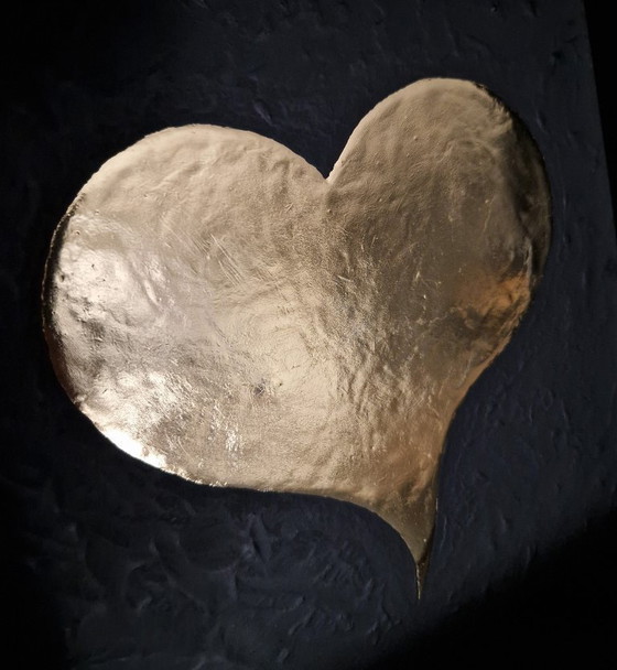 Image 1 of Gouden hart 23kt goud verguld pop art kunstwerk in lijst limited edition