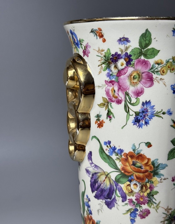Image 1 of Boch Frères La Louvière Keralux Vaas “Fleurs de Saxe” — België, Art Deco Periode