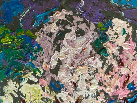 Image 1 of Original Oil Painting Spring Flowers Landscape Spring Blossom