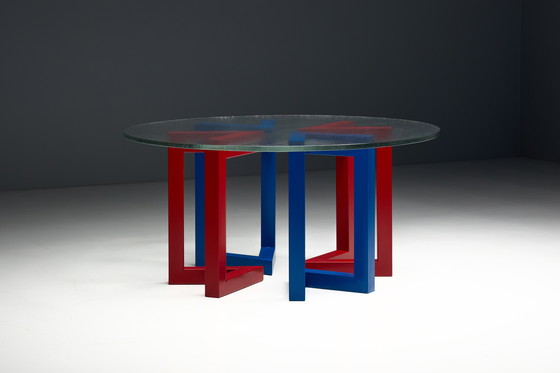 Image 1 of Postmodern Dining Table with Hand-Blown Glass Top, Italy, 1980s