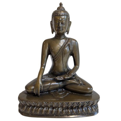 Ancien Bouddha népalais en bronze en Dhyana Mudra - 092 – beeldhouwkunst (photo 2 of 10)