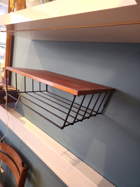 Image 1 of Vintage Midcentury Wall Cabinet Wall Rack Steel Teak Veneer