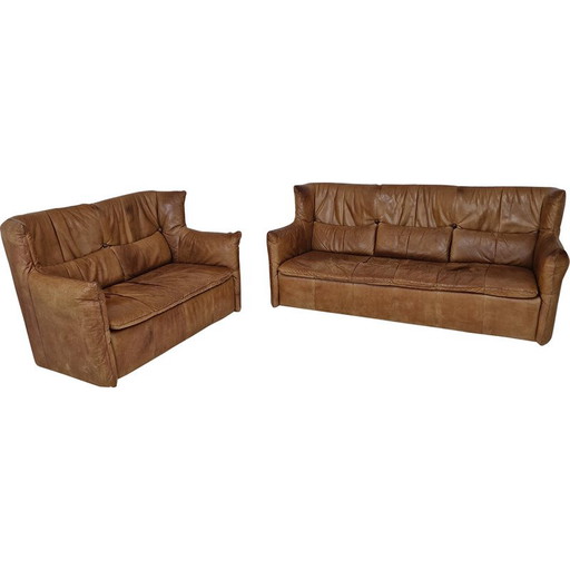 Vintage 2-Sitzer-Sofa in cognacfarbenem Leder von Gerard van den Berg für Montis, 1980