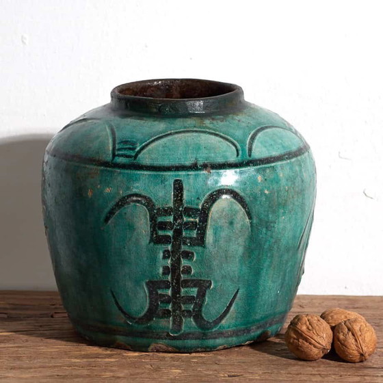Chinesische antike smaragdgrüne Keramikvase (ca. 1820) #7 – Vasen (photo 4 of 9)