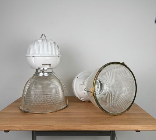 Industrial lamp, glass and metal, converted to E27