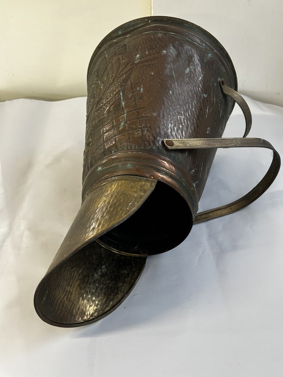 Image 1 of Antique carved copper charcoal and umbrella stand H 45 cm
