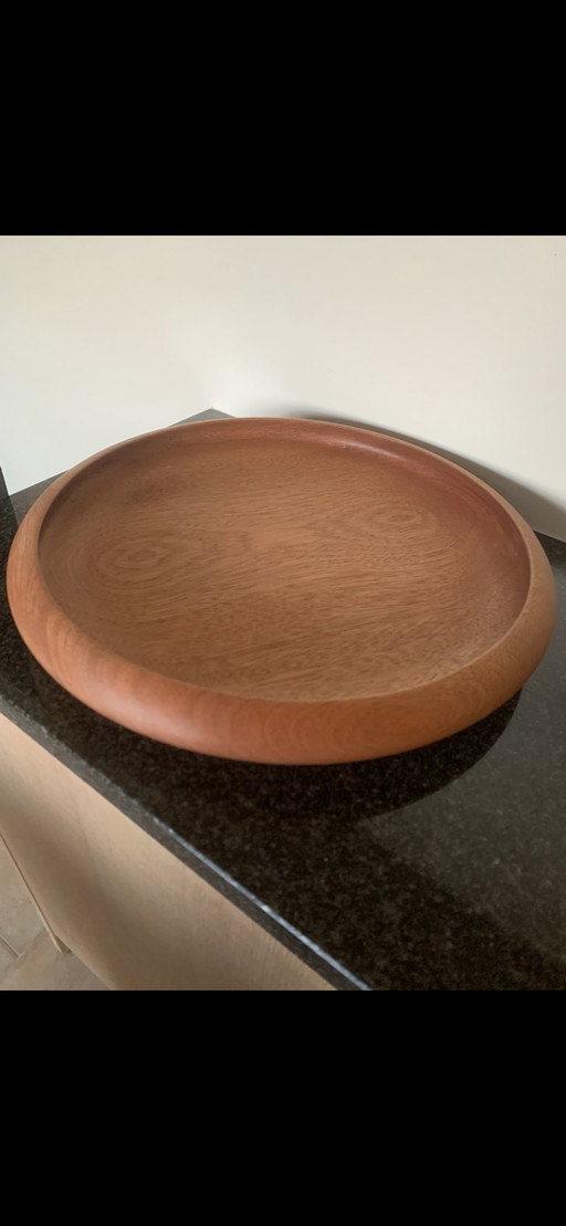 Grote Vintage Mahoniehouten Schaal – Ø 46 cm – Mid-Century Design