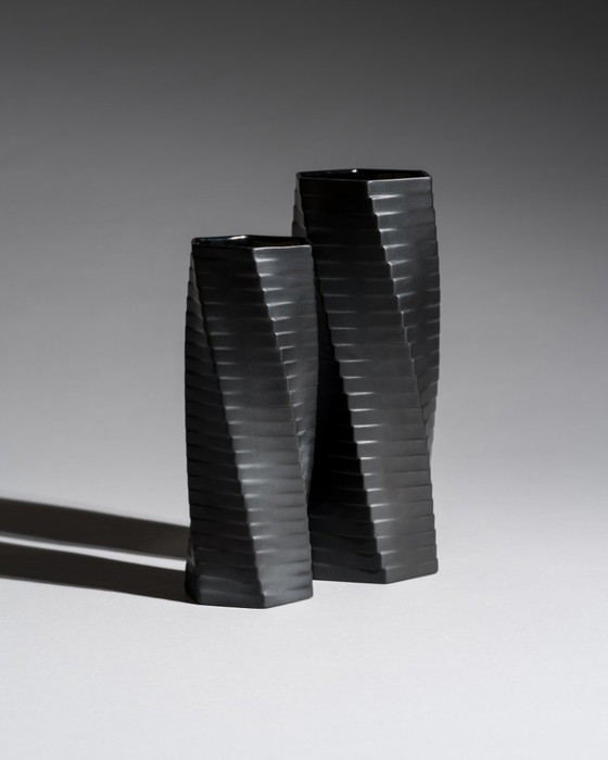 Image 1 of Vintage ROSENTHAL WERNER UHL Vase Duo Bisque Porcelaine Noire PISA 20 cm & 23 cm