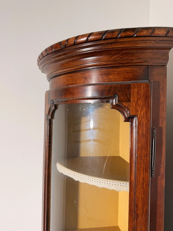 Antique Walnut Corner Display Cabinet with Curved Glass (photo 3 of 5)