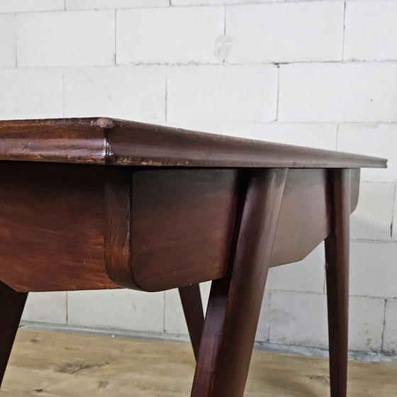 Image 1 of Vintage naaikastje van teakhout  / bijzettafel met klep 60s / naaitafeltje mid century 