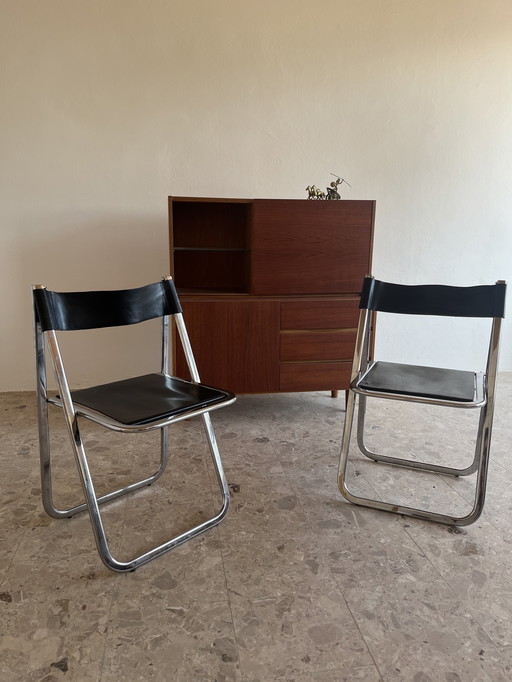 2 originele "Arrben Tamara jaren 70" klapstoelen van chroomleer, gemaakt in Italië!