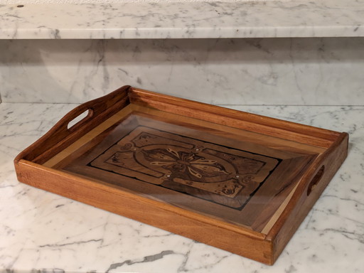 Art Deco wooden inlaid tray, probably from France around 1940.