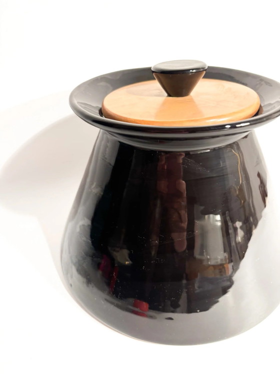 Rometti 1960s Black Ceramic and Wood Cookie Jar – Vases (photo 3 of 8)
