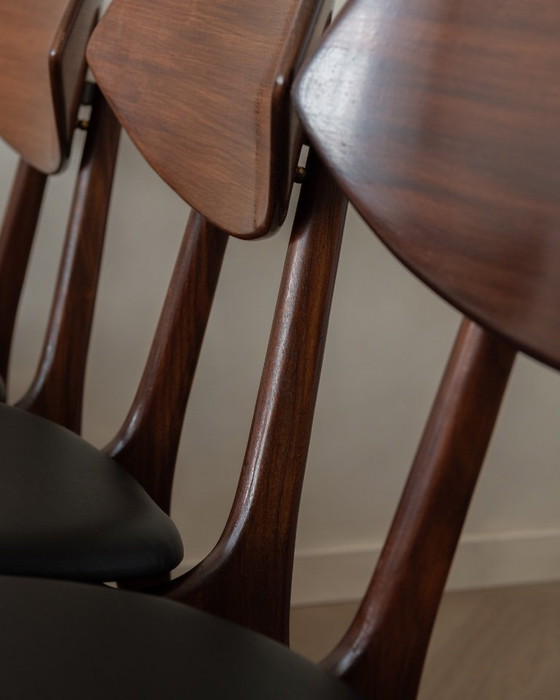 Image 1 of Vintage Dining Chairs by Louis van Teeffelen for AWA (Set of 6) | Reupholstered in Black Skai | Dutch Mid-Century | 1960s