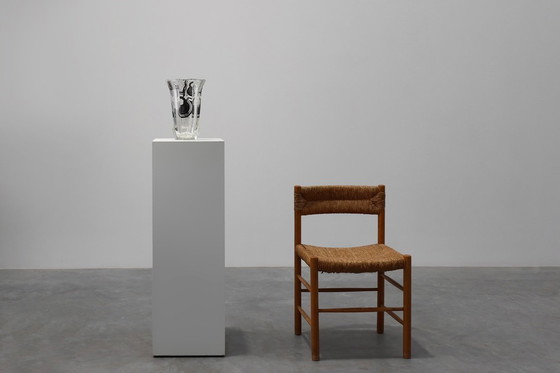 Image 1 of Art-Deco-Glasvase mit schwarzer grafischer Verzierung, Frankreich, um 1940