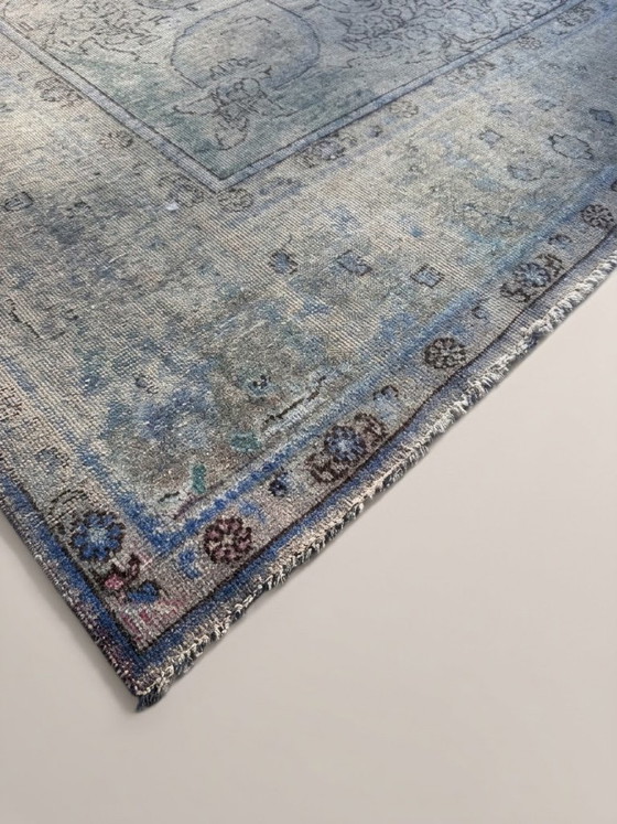 Large Persian Kerman Rug (384x296) | Hand-knotted Vintage Washed Aqua – Rugs & carpets, Wool (photo 5 of 7)