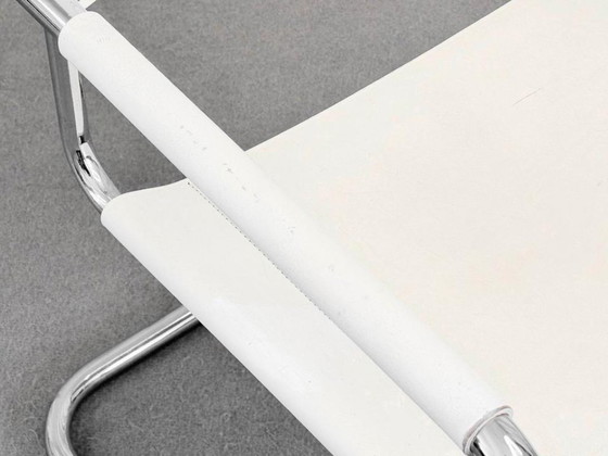1/5 Mart Stam Thonet S34 Sedia Cantilever Pelle Bianca Cromo – Poltrone, Metallo, Vintage (photo 12 of 12)