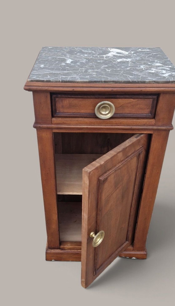 Comodino stile Luigi Filippo - Legno e marmo grigio, Epoca XIX secolo, Comodini, Marrone (foto 7 di 15)