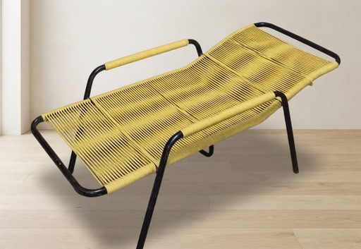 Poltrona Lounge Vintage Corda Gialla, Metallo Tubolare, Anni '70, 120 x 56 42 cm – schommelstoelen (photo 2 of 12)