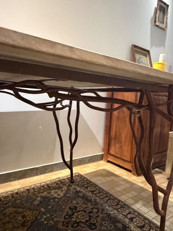 Tavolo da pranzo scultoreo in metallo battuto in stile Art Nouveau Revival - anni '70 – Tavoli da pranzo (photo 22 of 22)