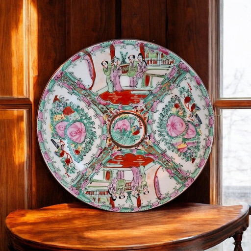 Vintage Rose Medallion Plate – Handpainted Macau (26 cm)2