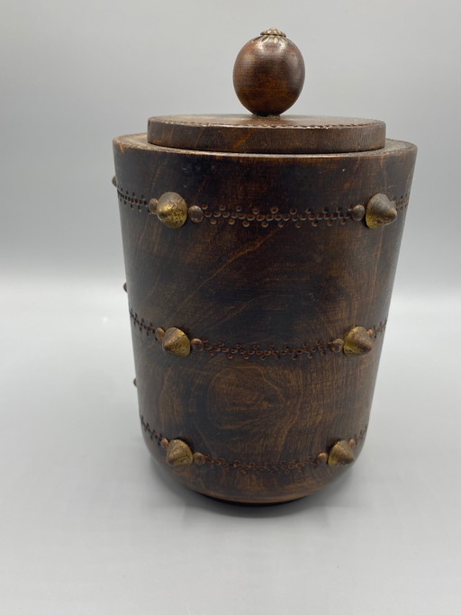 Turned Wood and Brass Tobacco Jar – 1950s-1960s – decoratieve objecten, Mid Century Modern