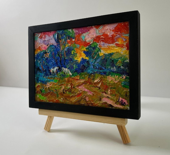 Original Oil Painting Sunset Forest Landscape Evening Nature – Paintings & Drawings, Canvas (photo 2 of 8)
