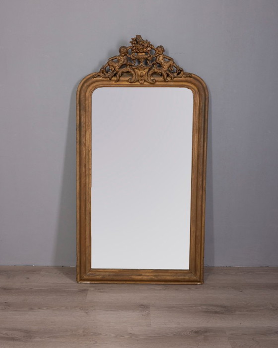 Image 1 of EARLY 20TH CENTURY BAROQUE STYLE GILDED AND DECORATED WOODEN WALL MIRROR