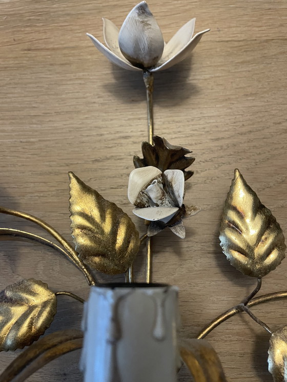 Image 1 of wandleuchte mit blumenmotiv Masca Italië verguld jaren 60