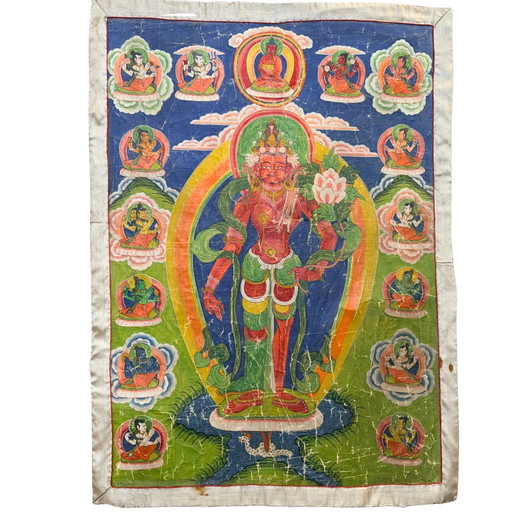 Monumentale Paubha Newar nepalese del XIX secolo di Rakta Tara – Tara Rossa del Desiderio e della Prosperità – 120 cm