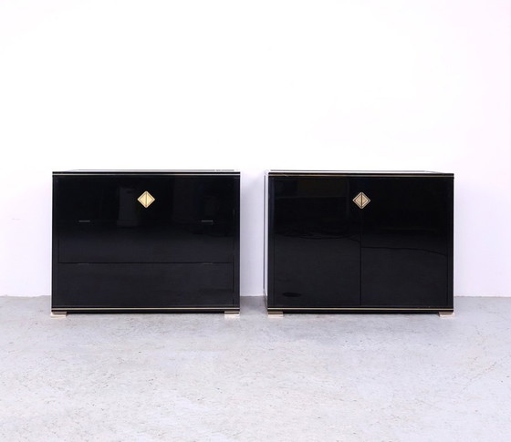 Image 1 of Black and gold Art Deco cabinets by Pierre Vandel, 1970s