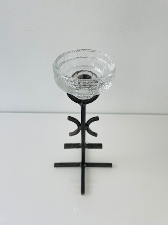Image 1 of Rare vintage Brutalist candlestick – wrought iron & glass