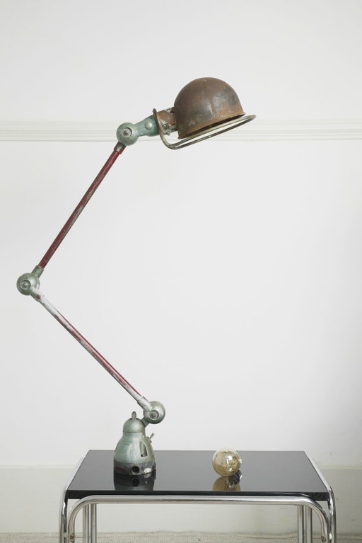 Vintage 1950s Jieldé Lamp Standard Industrial Wall Light, Two-Arm Early Model Riveted Label, French Factory Workshop Patina, 195