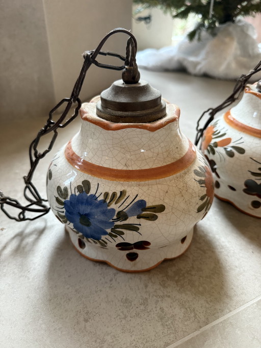 Handgeschilderde lampe à suspension rétro jaren 80