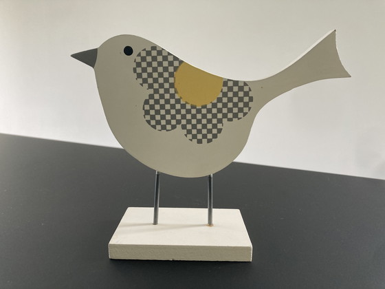 Image 1 of Wooden figurine bird with modern pattern, 13 cm high