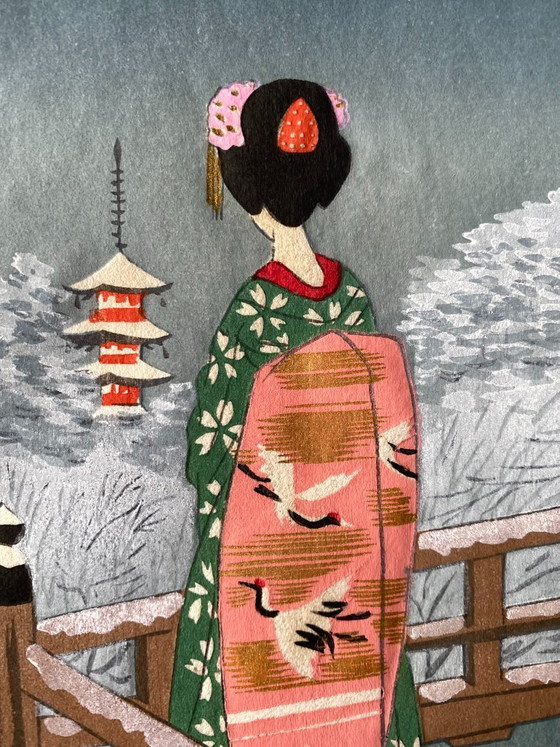 Image 1 of Triptiek - Authentieke Japanse houtsneden - Kyoto Maikoes van Hasegawa Sadanobu 1950