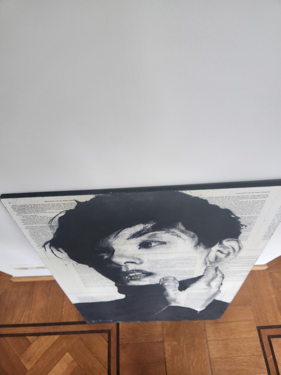 Image 1 of Unique Mixed Media Portrait on Antique Newspaper – 90x60 cm